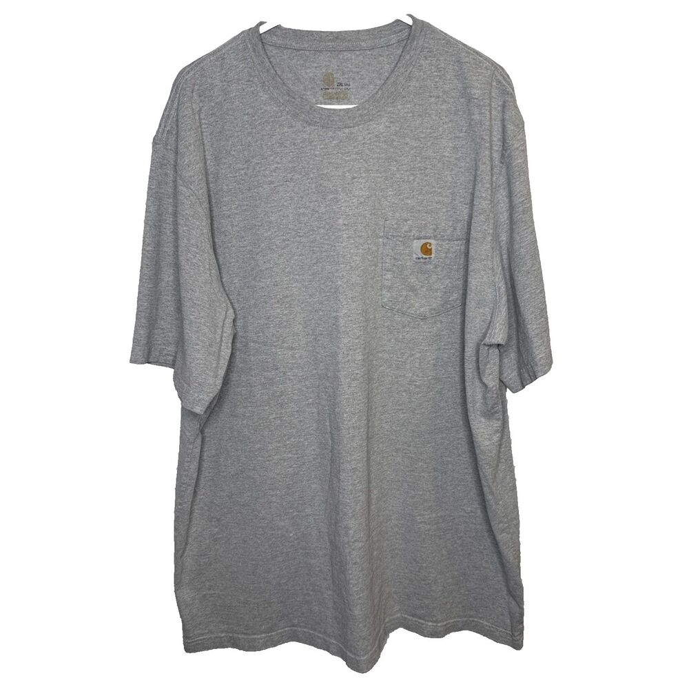 Carhartt Mens 2XL Tall Short Sleeve T Shirt Gray Loose Fit Pocket Workwear Crew